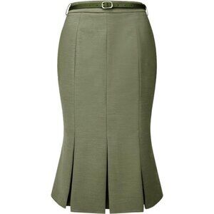 Women's Elegant Formal Skirt with Belt Green